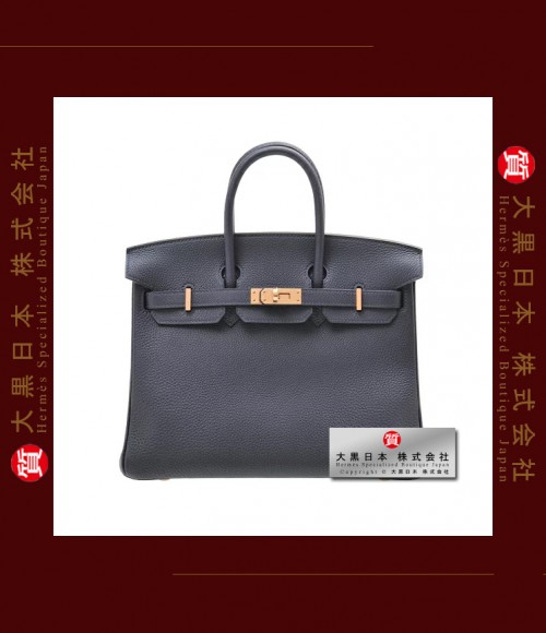 HERMES BIRKIN 25 (Pre-owned) - Bleu Nuit, Togo leather, Rose Gold hardware