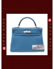 HERMES KELLY 32 (Pre-owned) retourne, Blue de galice, Togo leather, Phw