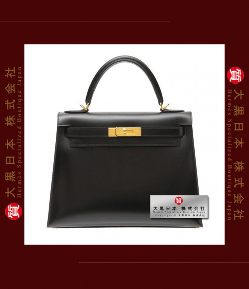 HERMES KELLY 28 (Pre-owned) - Sellier, Black, Box calf leather, Ghw