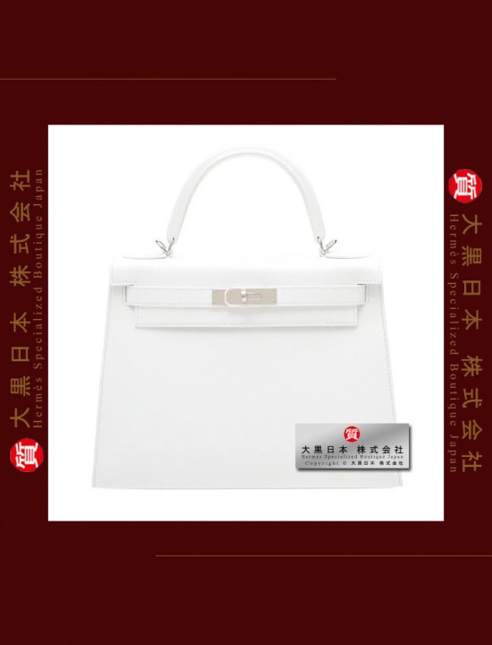 HERMES KELLY 28 (Pre-Owned) Sellier, White, Epsom leather, Phw